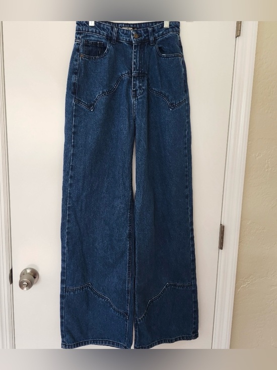 Nasty Gal Denim - Nasty Gal Western Wide Leg High-Rise Denim Jeans - Dark Blue size 4